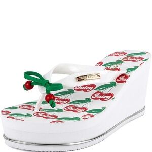 Juicy Couture Cherry Print White and Green Wedges